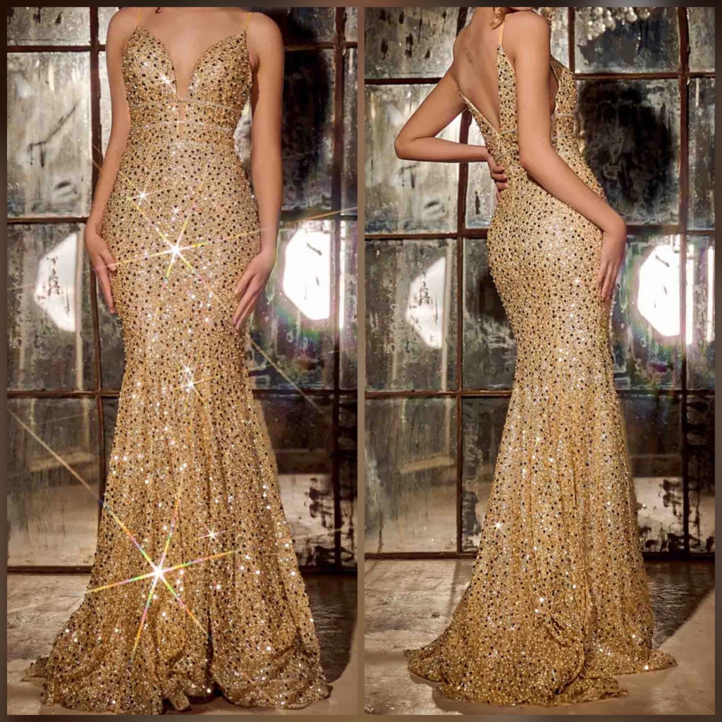 Faux Pearl Sparkly Designer Luxury Gold Prom Dress Or Pageant Evening Gown